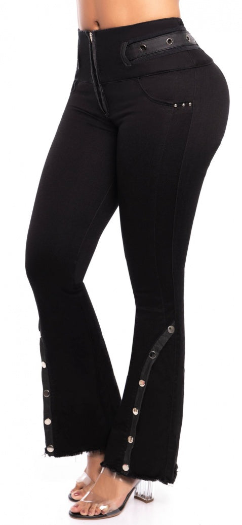 Comprar Pantalón Dama Jean Colombiano Color Negro Con Pretina control de  cintura y efecto destroyer en frente y botas online