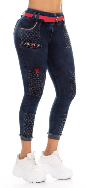 Jeans Colombiano Levantacola Pedreria Ref 63826