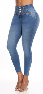 Jeans Colombiano Levantacola Pedreria  Con Faja Interna Ref 708477