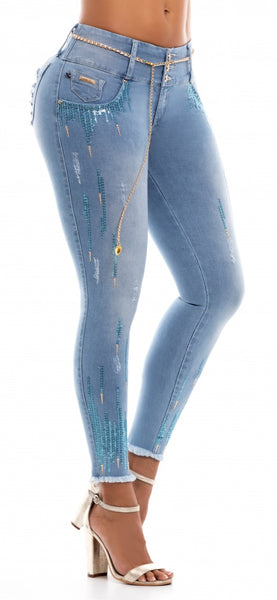 Jeans Colombiano Levantacola Lentejuelas Ref 903219