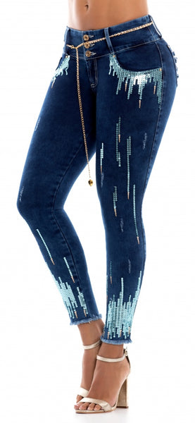 Jeans Colombiano Levantacola Lentejuelas Ref 903219