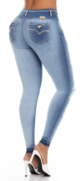 Jeans Colombiano Levantacola Pedreria Ref 903639