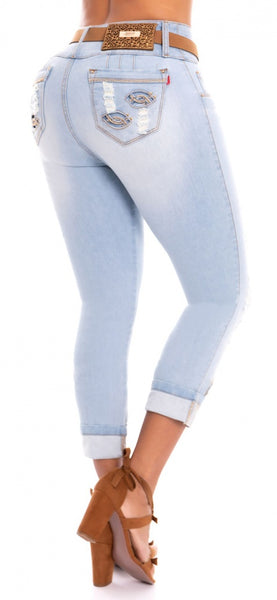 Jeans Colombiano Levantacola Pedreria Ref 706907
