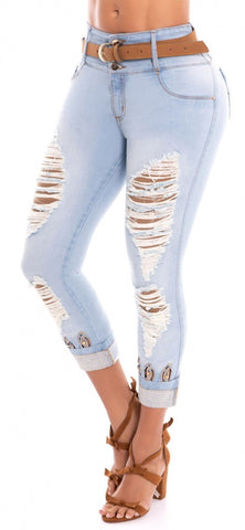 Jeans Colombiano Levantacola Pedreria Ref 706907