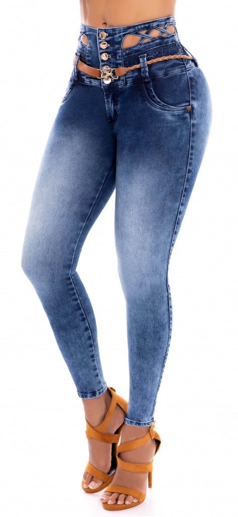 Jeans Colombiano Levantacola Tiro Alto Ref 63569 – Moda Colombiana Jeans y  Fajas