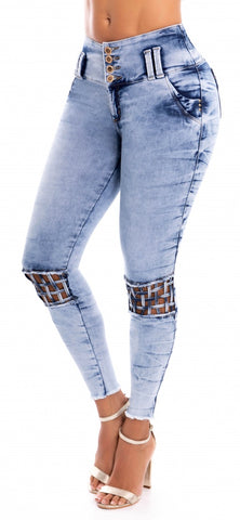 Jeans Colombiano Levantacola Pedreria Ref 63574