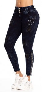 Jeans Colombiano Levantacola Pedreria Ref 63706