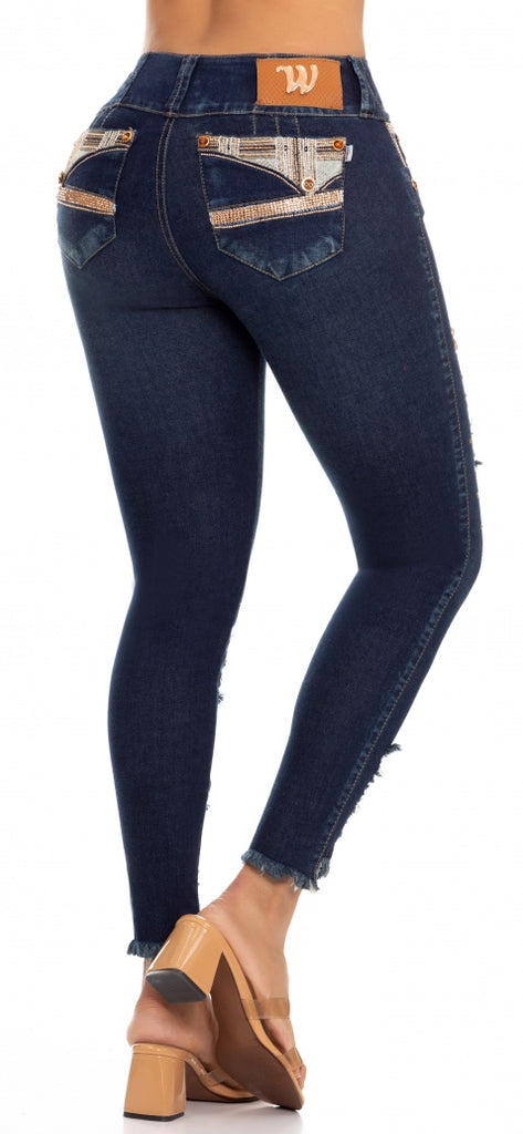 Jeans Colombiano Levanta Pedreria Ref 804388 – Moda Colombiana Jeans Fajas