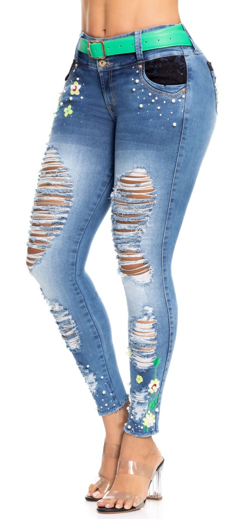 Jeans Colombiano Levanta Cola Destroyed Ref 805308