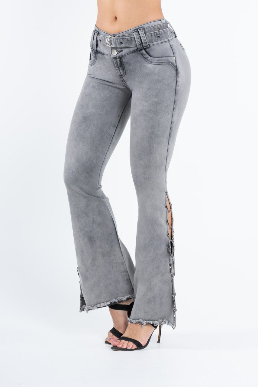 Jeans Colombiano Levantacola Bota Campana Decorado Ref 63563